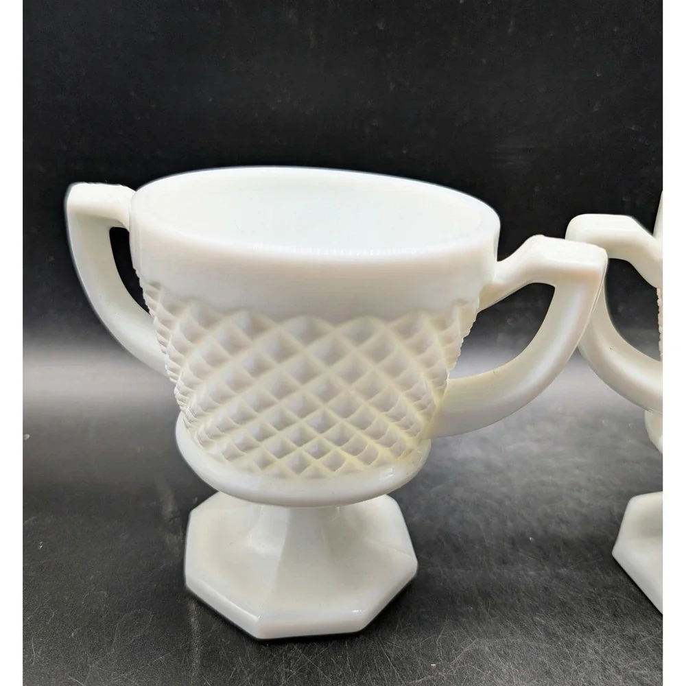 Vintage Westmoreland White Milk Glass Creamer and Sugar Bowl Set Diamond Pattern